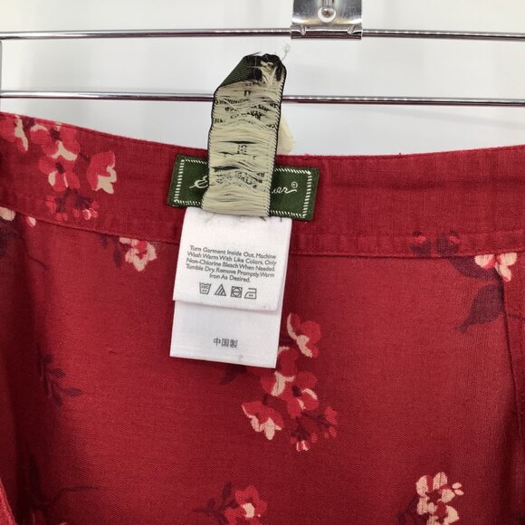 Eddie Bauer Red Floral Wrap Skirt Petite 18 Button Closure 100% Linen Vintage Y2 - Picture 5 of 5